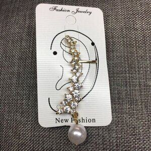 Ear Cuff Jewelry Gold Rhinestone Climber Dangle Pearl Earring Bling Glam 90s Y2K